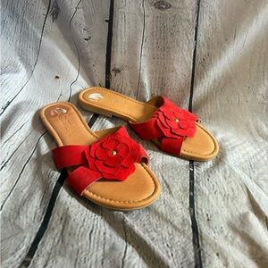 5/$20 Mila Paoli Red Suede Flower Slide Summer‎ Sandals Size 8.5 Made In Italy